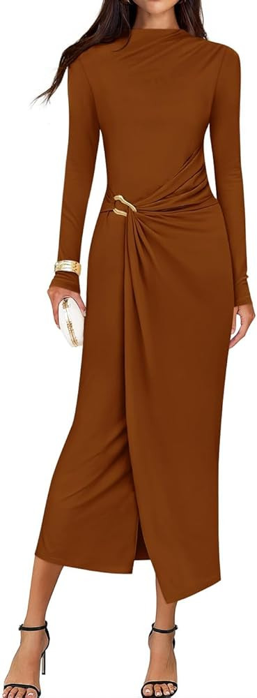 ZESICA Women's 2025 Fall Long Sleeve Bodycon Dress Mock Neck Wedding Guest Cocktail Party Long Mi... | Amazon (US)