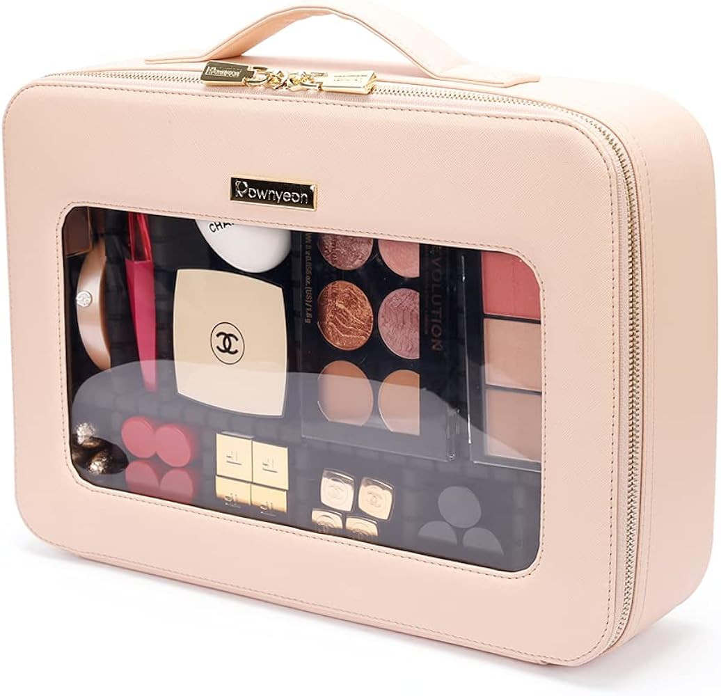 ROWNYEON Makeup Bag Large Cosmetic Bag Travel Makeup Case Clear Cosmetic Divider Case 14.1" Makeu... | Amazon (US)