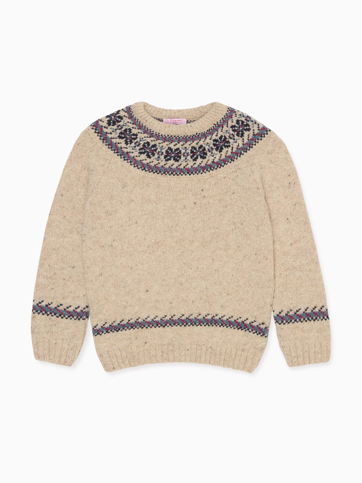 Ivory Merino Fair Isle Kids Sweater | La Coqueta (US)