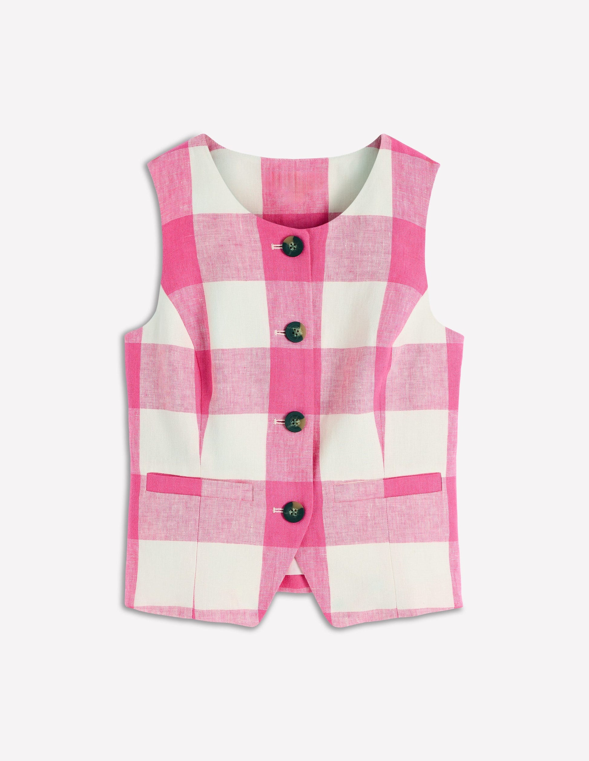 Linen Scoop Neck Waistcoat-Pink Gingham | Boden (US)