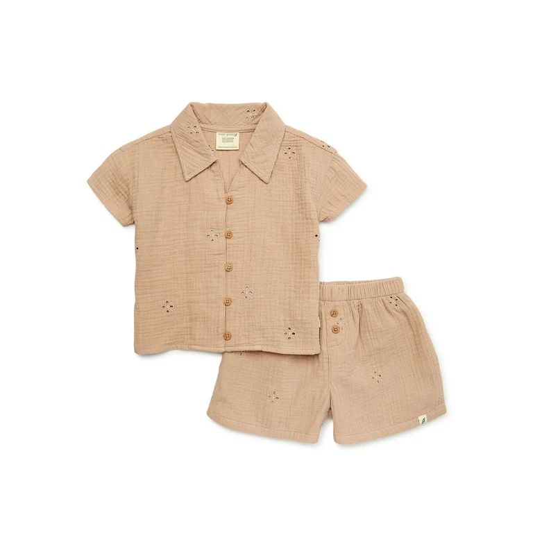 easy-peasy Toddler Girl Eyelet Cotton Shirt and Shorts Set, 2-Piece, Sizes 12M-5T | Walmart (US)