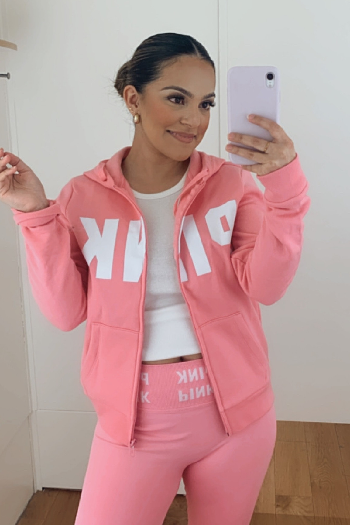 PINK hoodie zip up , pink seamless leggings, Victoria secret PINK 🌸🤍☀️

#LTKFind #LTKstyletip #LTKtravel