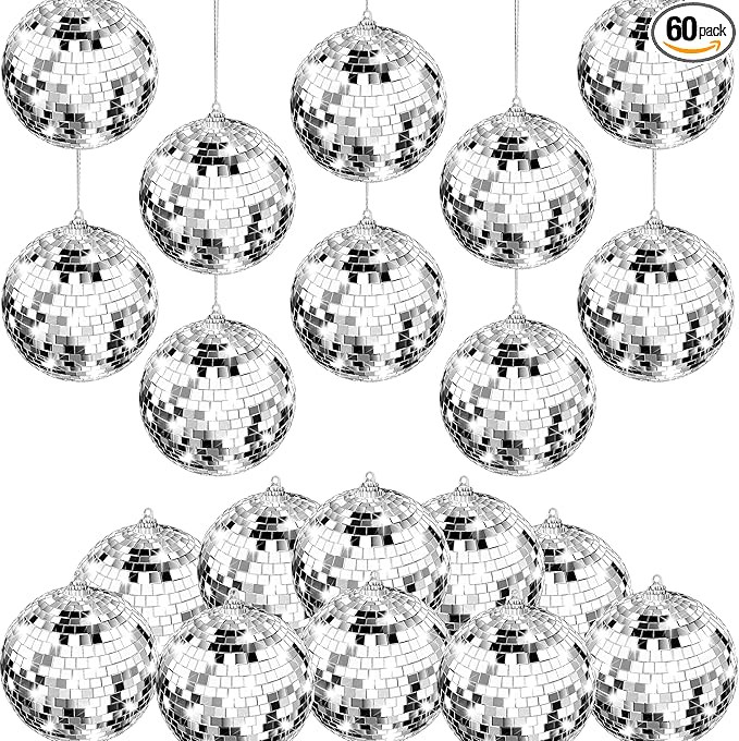 68 Pieces Mirror Disco Balls Bright Reflective Silver 70s Hanging Ornaments for Holiday Christmas... | Amazon (US)