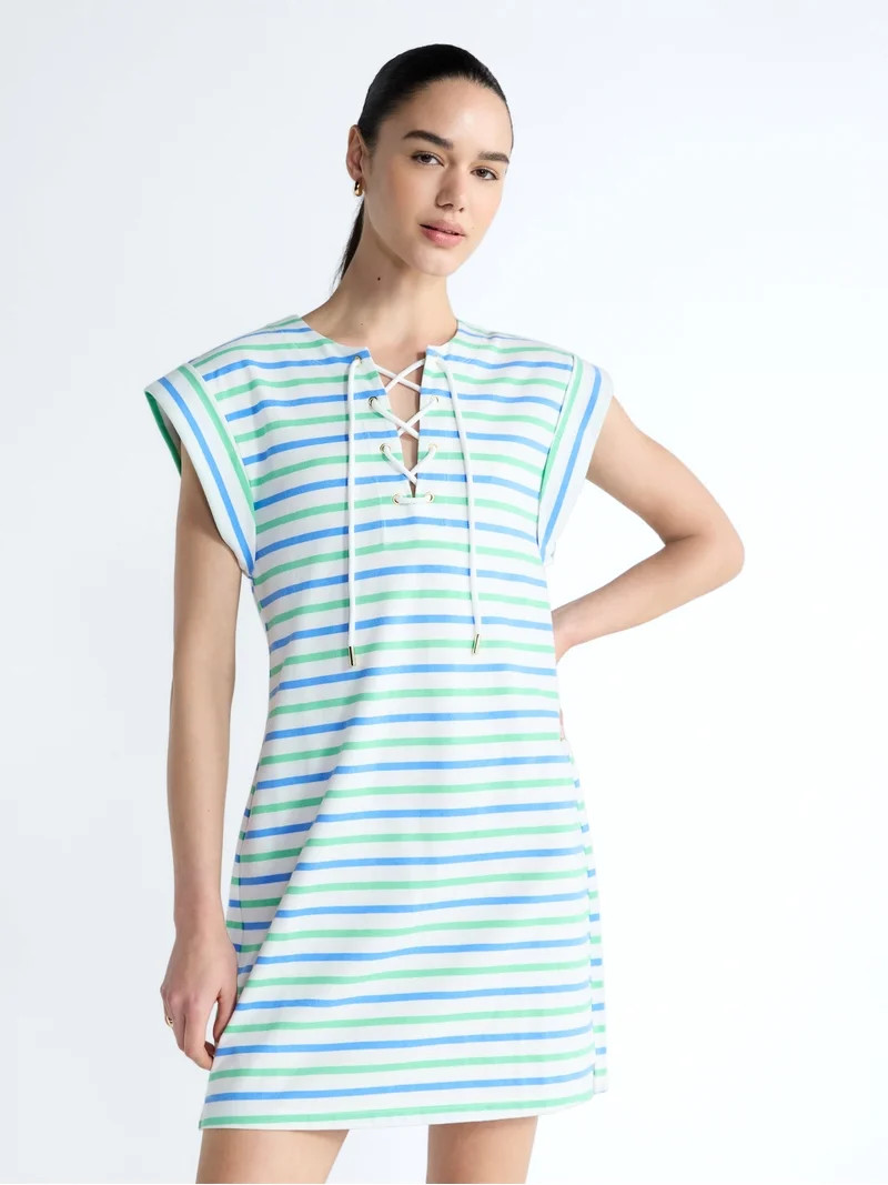 Free Assembly Women's Lace Up Cotton Mini Dress, Sizes XS-XXL | Walmart (US)