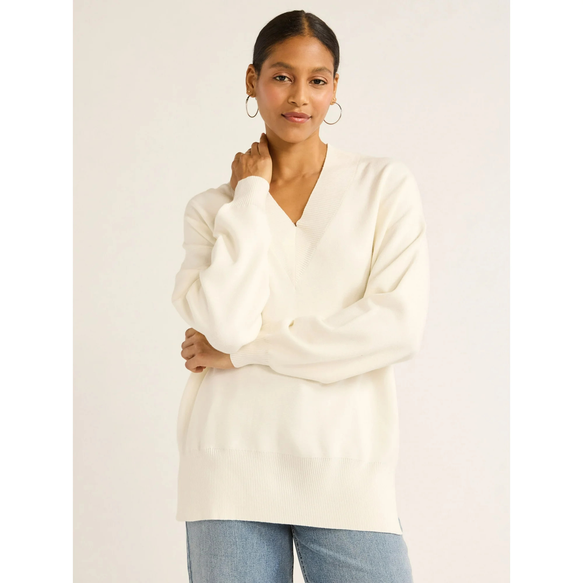 Scoop Women’s V Neck Tunic Sweater, Midweight, Sizes XS-XXL - Walmart.com | Walmart (US)