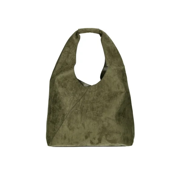 Time and Tru Women's June Soft Faux Suede Hobo Bag, Olive | Walmart (US)