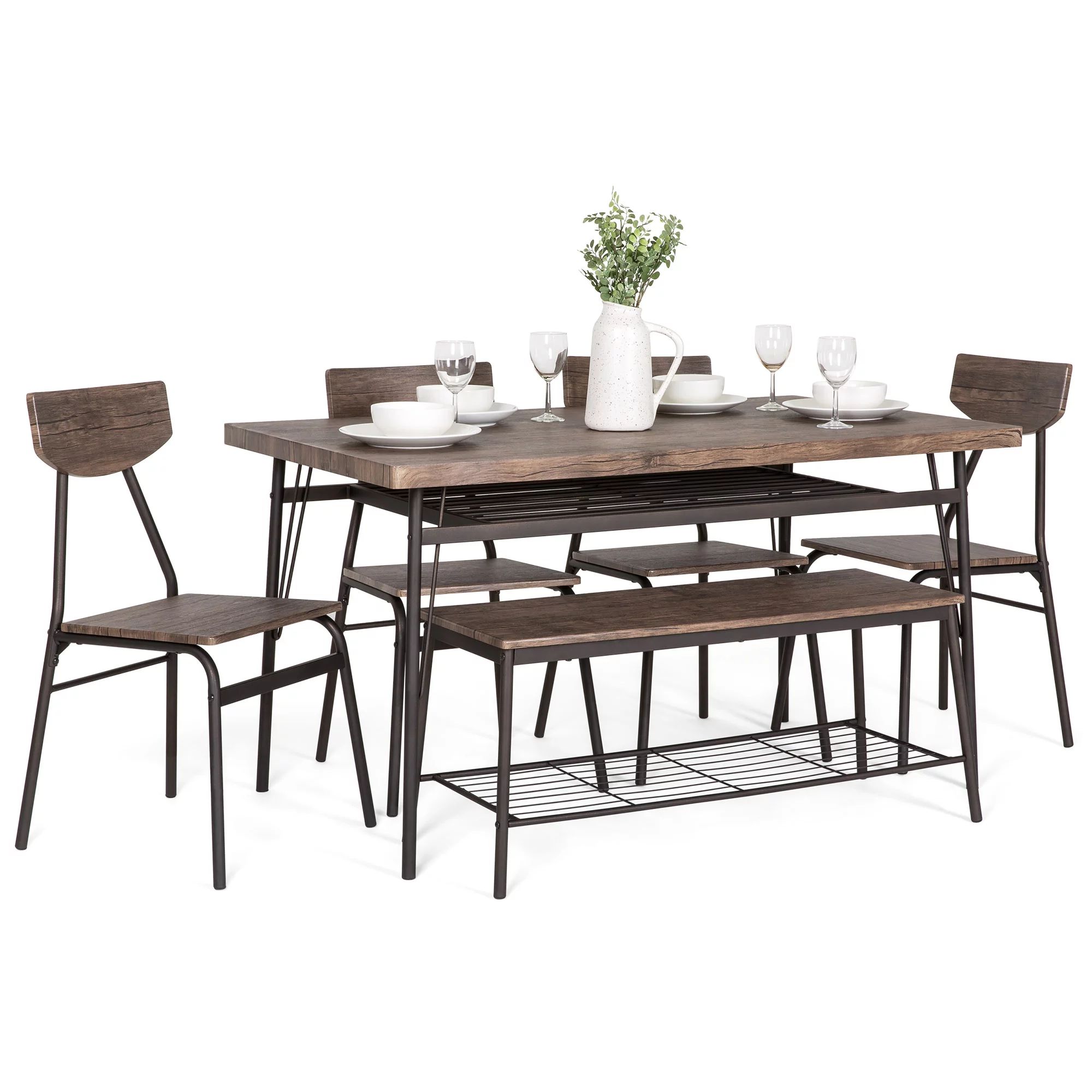 Best Choice Products 6-Piece 55in Modern Home Dining Set w/ Storage Racks, Rectangular Table, Ben... | Walmart (US)