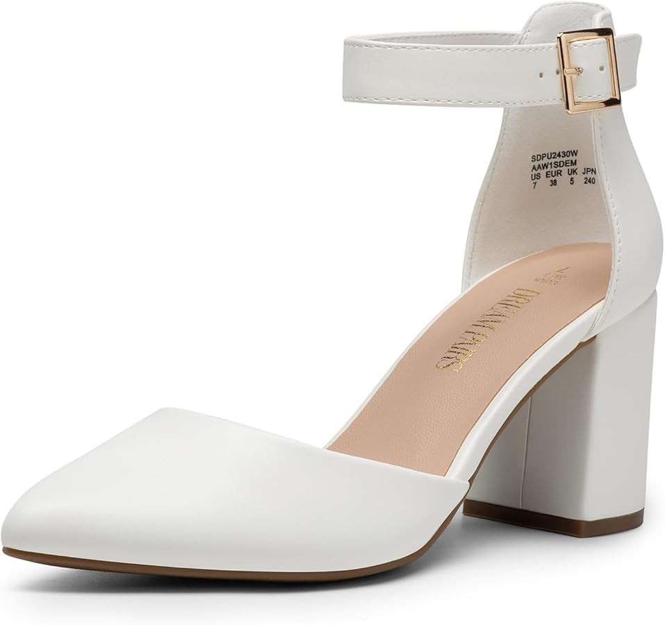 DREAM PAIRS Women's Closed Pointed Toe High Chunky Heels Pumps Ankle Strap Dress Shoes for Weddin... | Amazon (US)