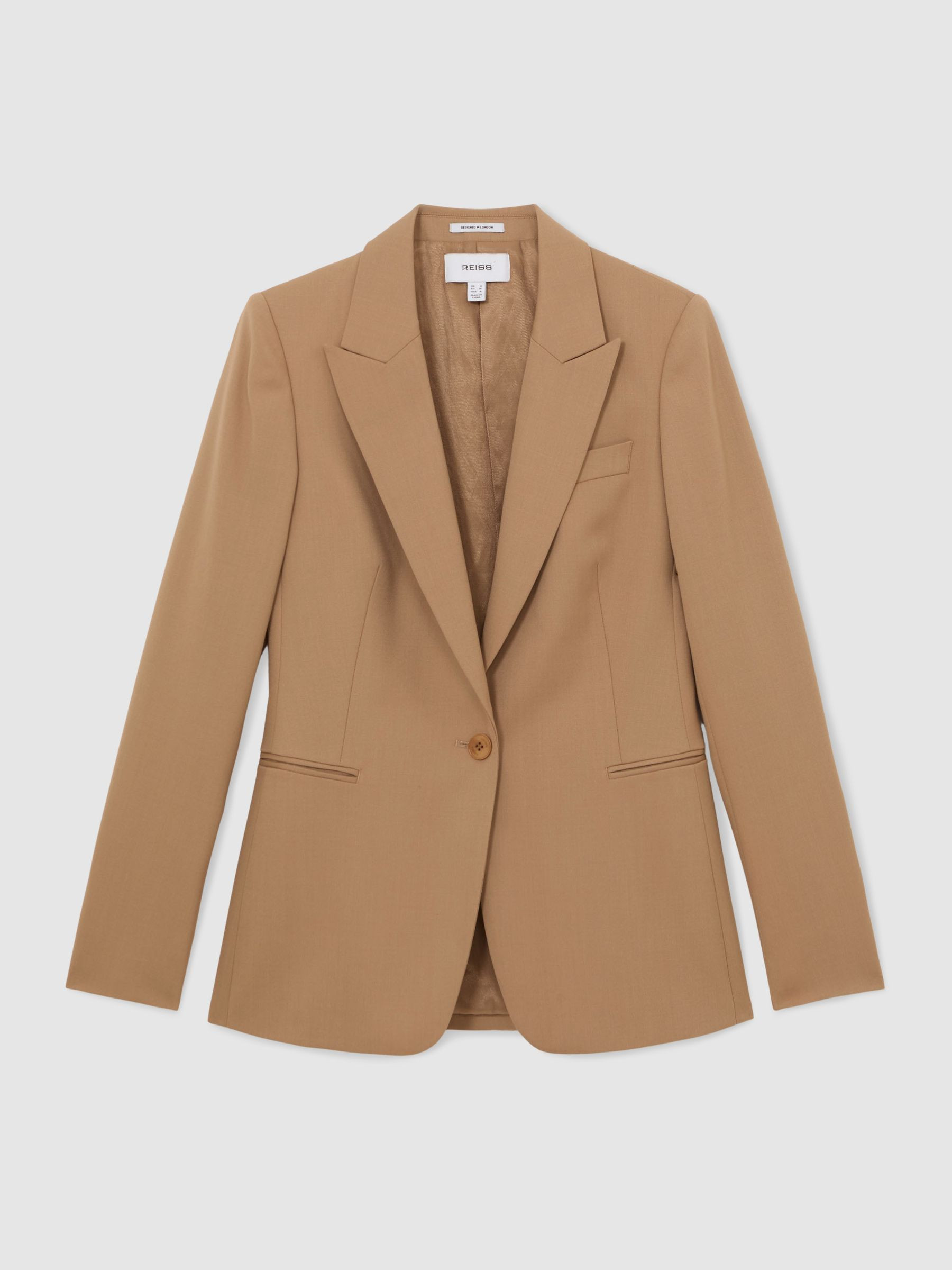 Reiss Wool-Blend Single-Breasted Suit Blazer in Camel - REISS | Reiss UK