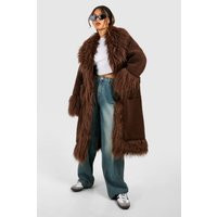 Womens Oversized Faux Fur Detail Coat - Brown - 4 | boohoo (US & Canada)