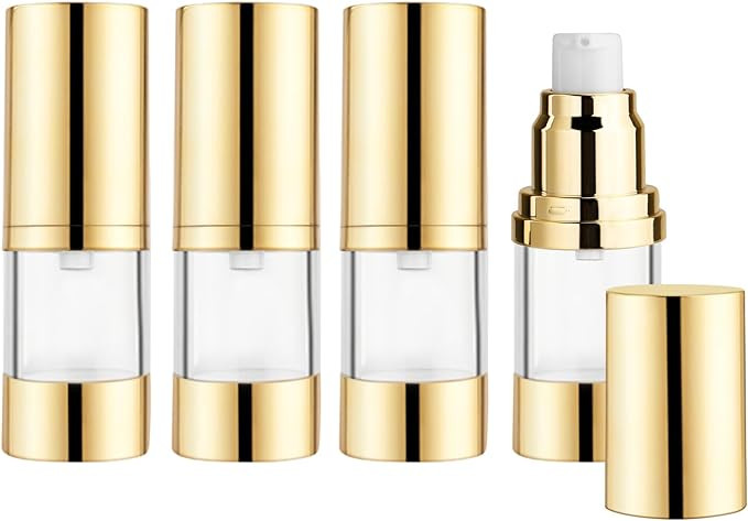 4Pcs 15ml/0.5oz Clear Plastic Airless Pump Bottles with Gold Head Empty Refillable Vacuum Cosmeti... | Amazon (US)