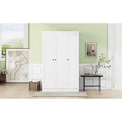 White 3-door Bedroom Wardrobe With Shelves - Stylish Storage Option Shelves, Ideal For Modern Look | Wayfair North America