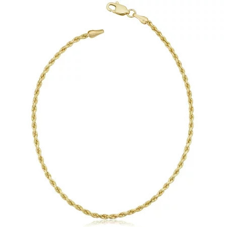 Solid 10k Yellow Gold Rope Chain Anklet (1.7mm 10 inches) | Walmart (US)