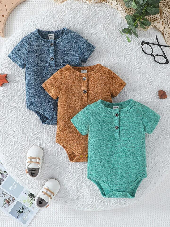 Baby Boy 3pc Summer Casual Short Sleeve Romper Set | SHEIN