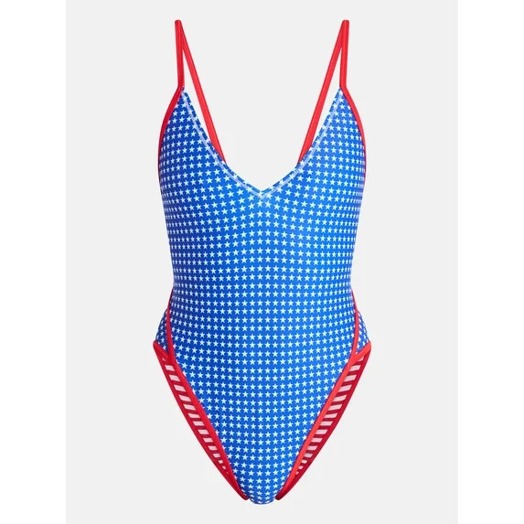 No Boundaries Stars and Stripes Reversible Binded One Piece Swimsuit, Women's XXS-XXL | Walmart (US)