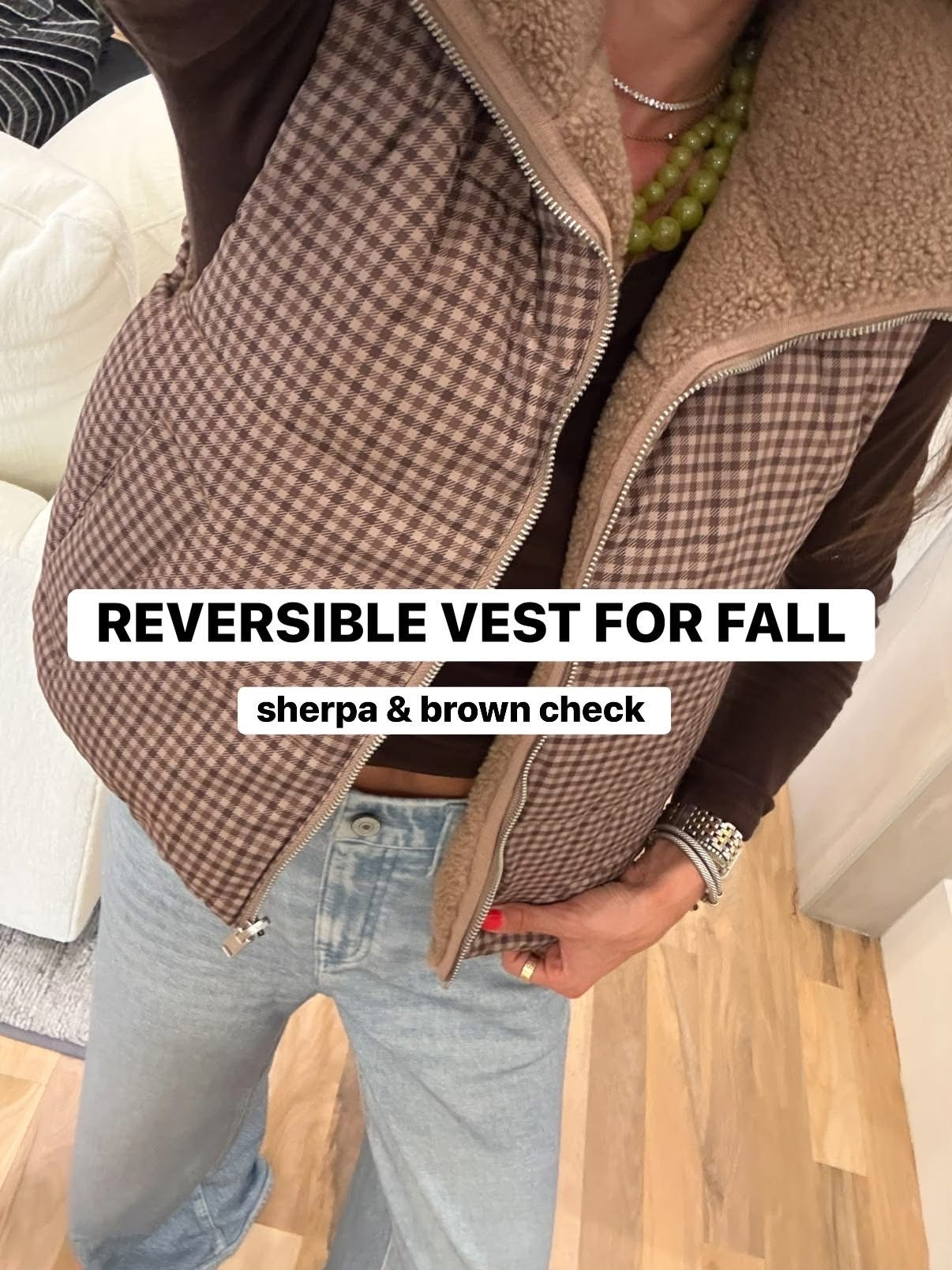 Reversible plaid Sherpa vest size xxs. Comfy jeans that feel like sweatpants size xxs