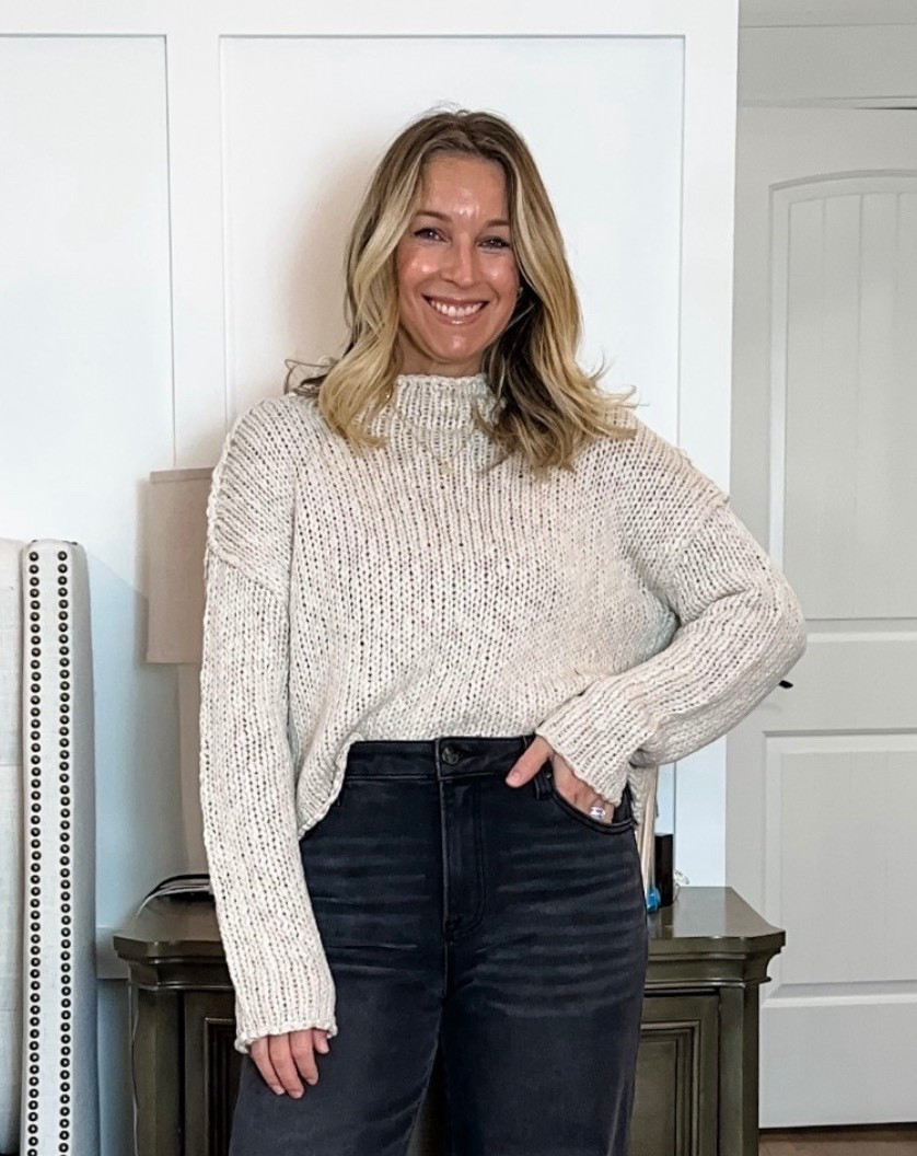 Medium sweater and tts 29 jeans. So soft and stretchy! Love this sweater too nits giving such perfect coastal beach vibes! 

#LTKSeasonal #LTKOver40 #LTKootd