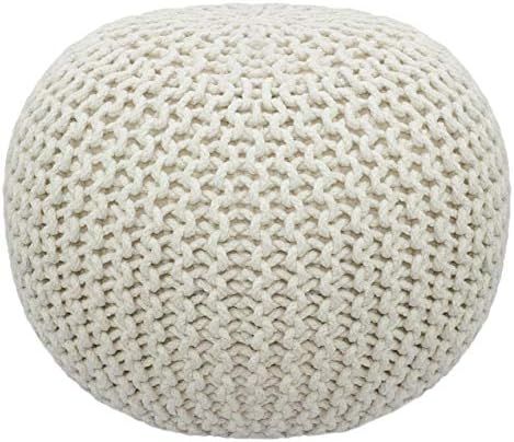 COTTON CRAFT - Hand Knitted Cable Style Dori Pouf - Ivory - Floor Ottoman - Cotton Braid Cord - H... | Amazon (US)