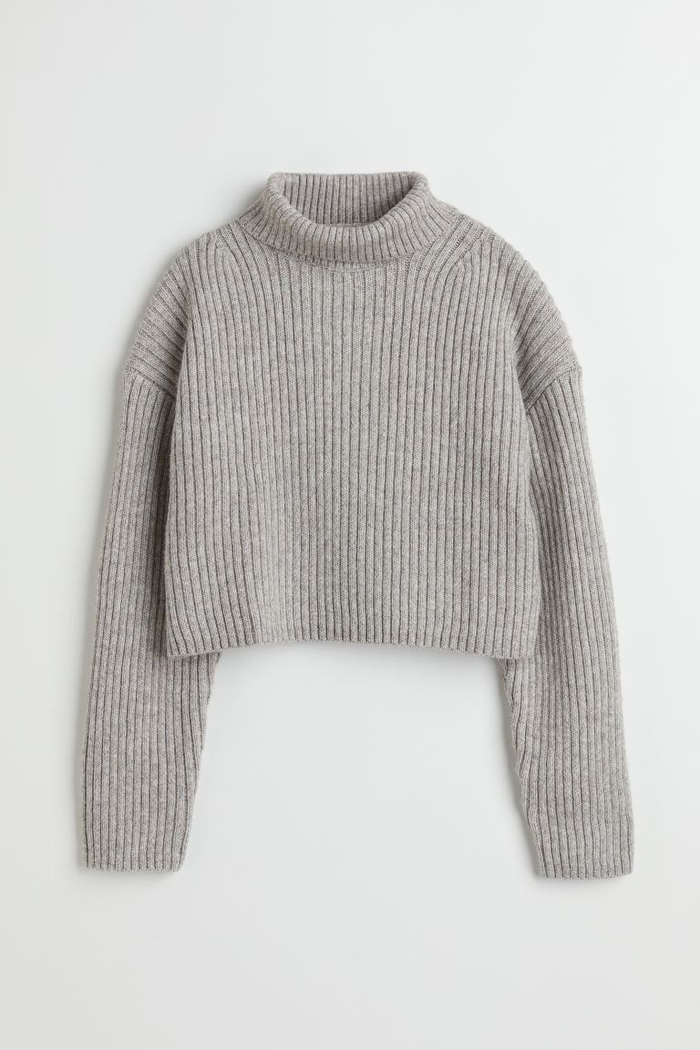 Crop Turtleneck Sweater - Gray melange - Ladies | H&M US | H&M (US)