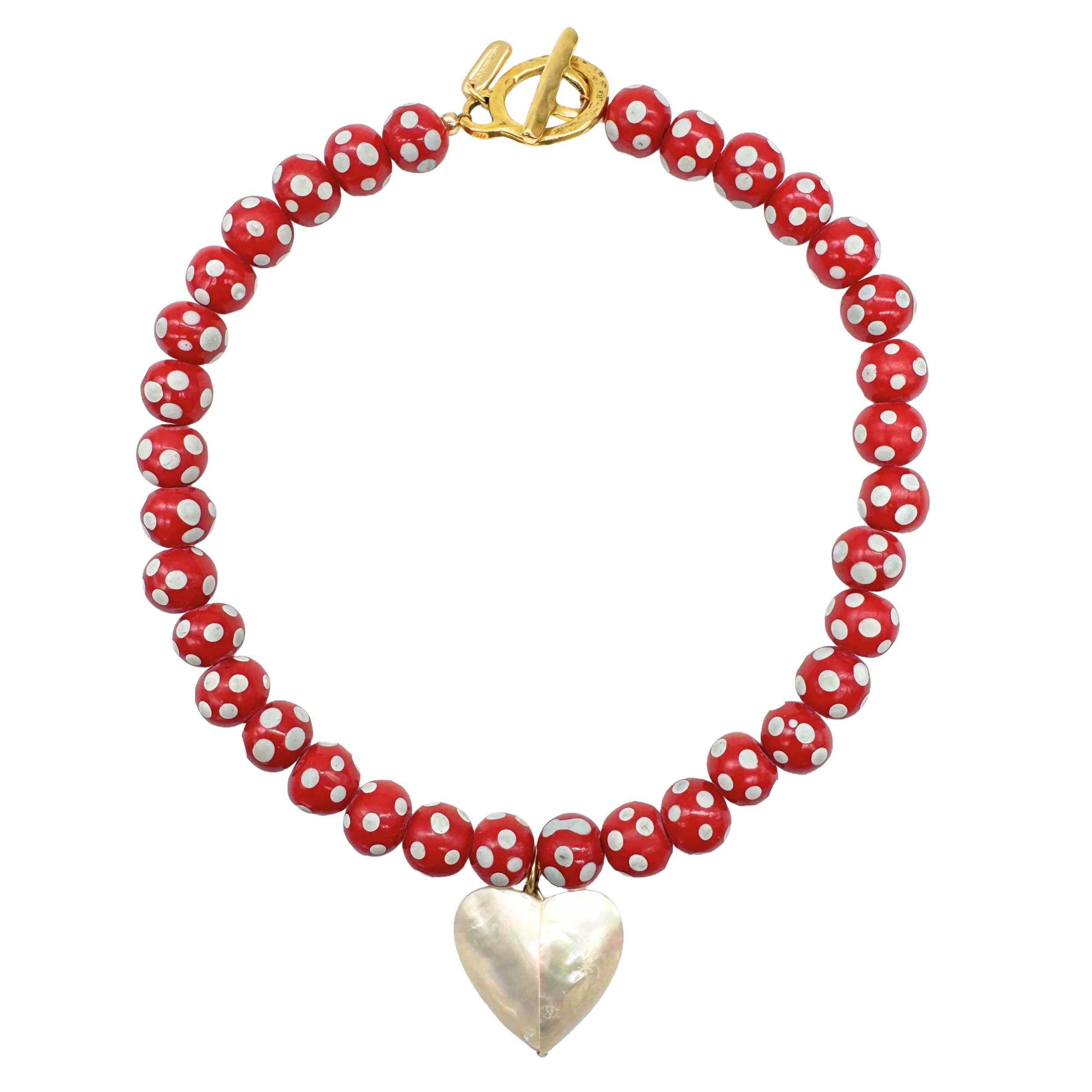 Red Polka Dot Beaded Heart Necklace | Logan Tay
