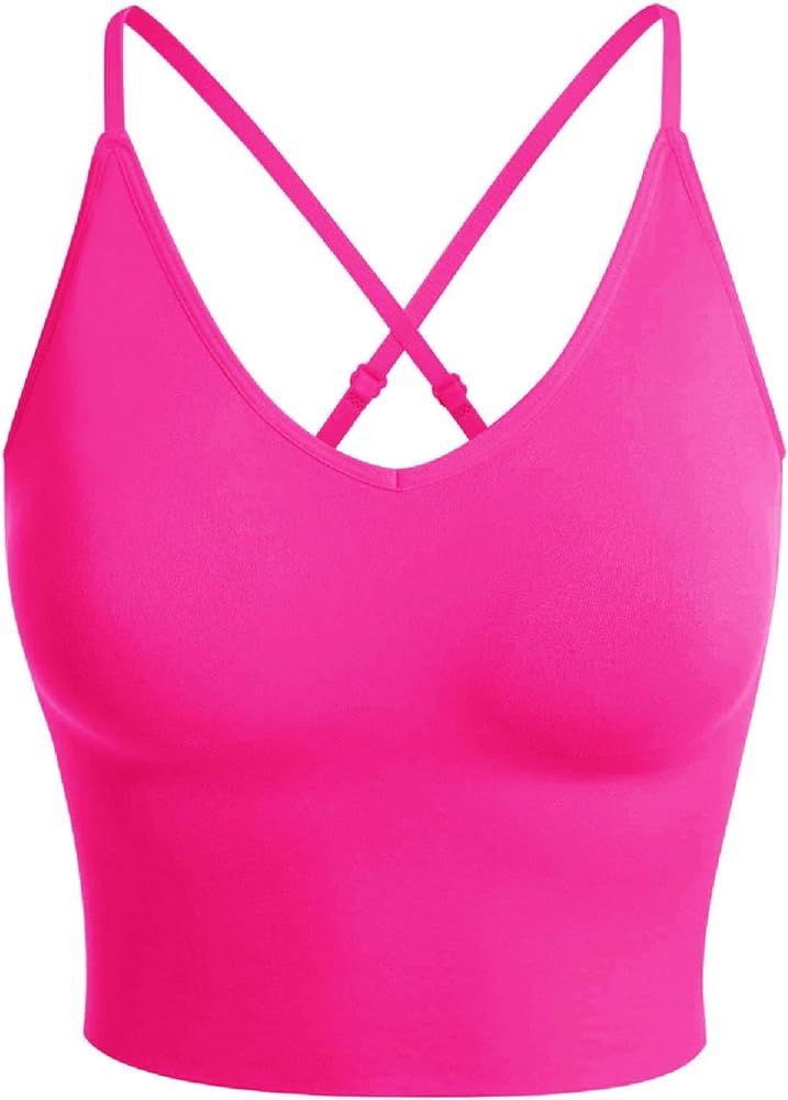 Design by Olivia Women's Casual Seamless Padded Workout Sports Bra Cami Cropped Yoga Tank Top wit... | Amazon (US)