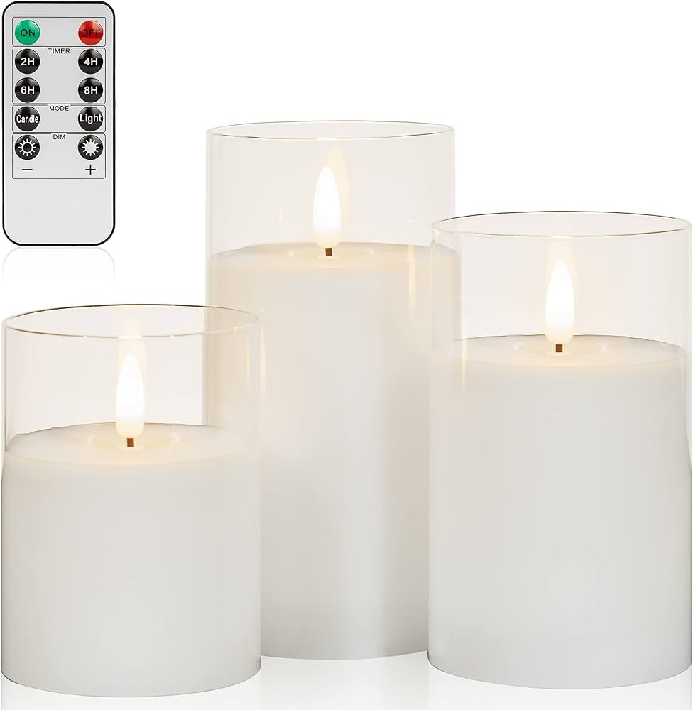 ANGELLOONG Flickering Flameless Candles with Remote, White Battery Operated Candles with Timer, E... | Amazon (US)