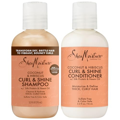 SheaMoisture Curl & Shine Shampoo & Conditioner, Travel-Size – Coconut & Hibiscus Curly Hair Products for Shine & Frizz Control, 3.2 Oz Ea (2 Piece Set) | Amazon (US)