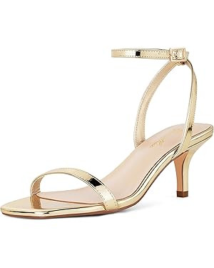 Amazon.com | GENSHUO Women's Kitten Low Heels Square Open Toe Ankle Strap Sandals Sexy Strappy 2 ... | Amazon (US)