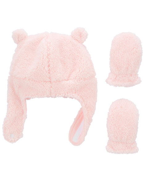 Carter's Baby Girls 2-Pack Sherpa Hat & Mitten Set 1224 Pink | Carter's