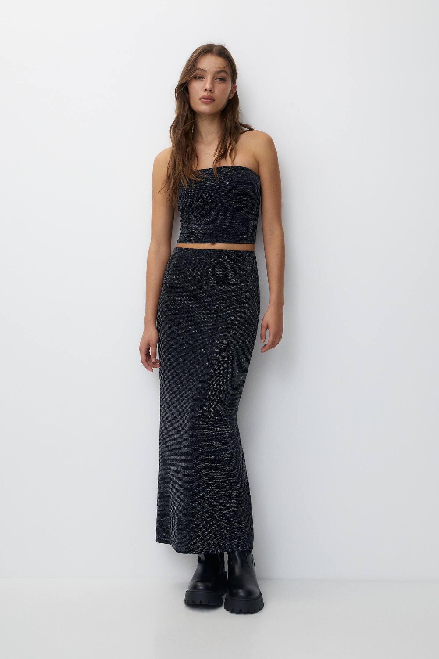 Long shiny detail skirt | PULL and BEAR UK