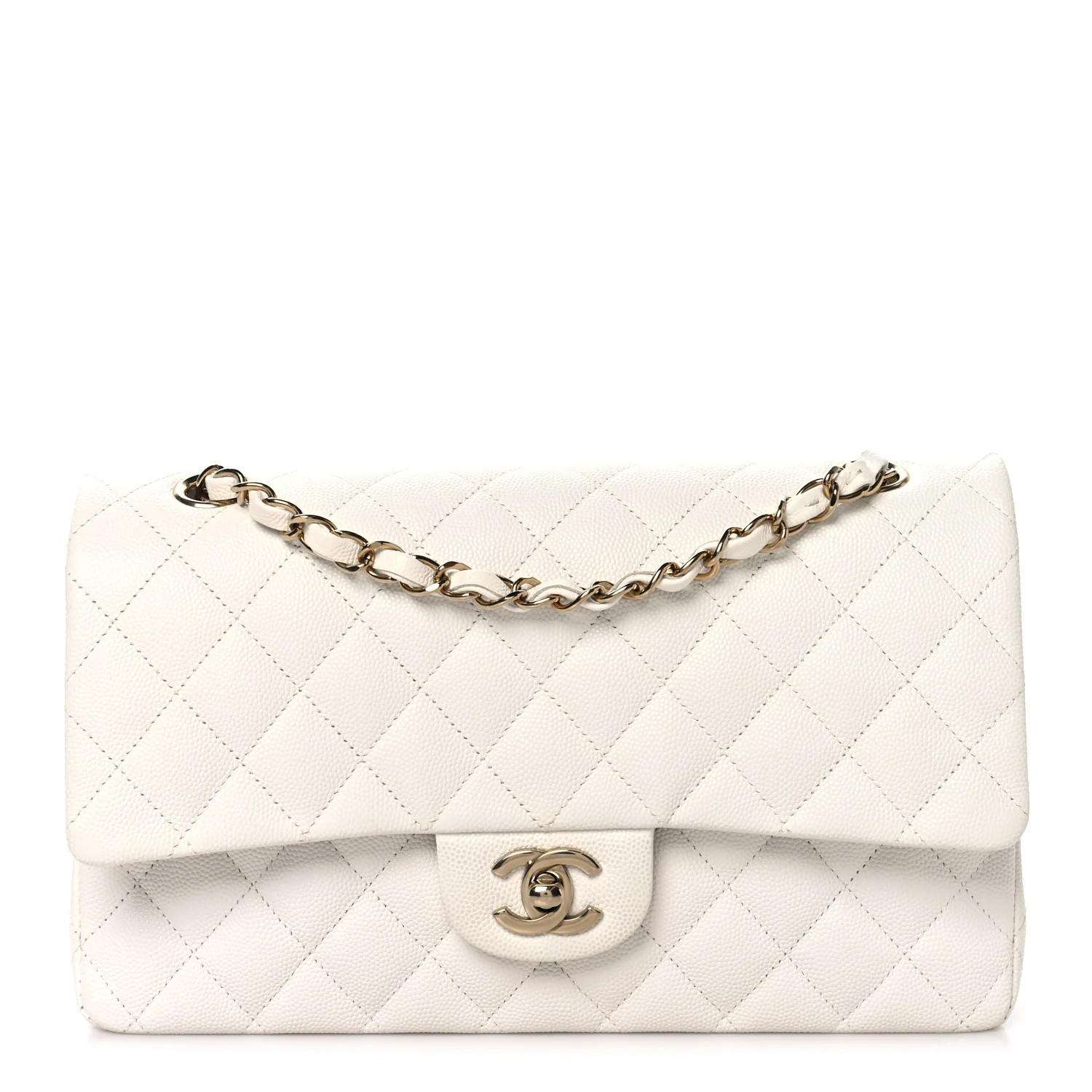 Caviar Quilted Medium Double Flap White | FASHIONPHILE (US)