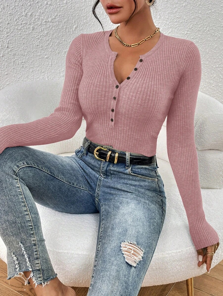 SHEIN Essnce Solid Color Oversized Long Sleeve Sweater, Slim Fit Casual Minimalist Daily Wear | SHEIN