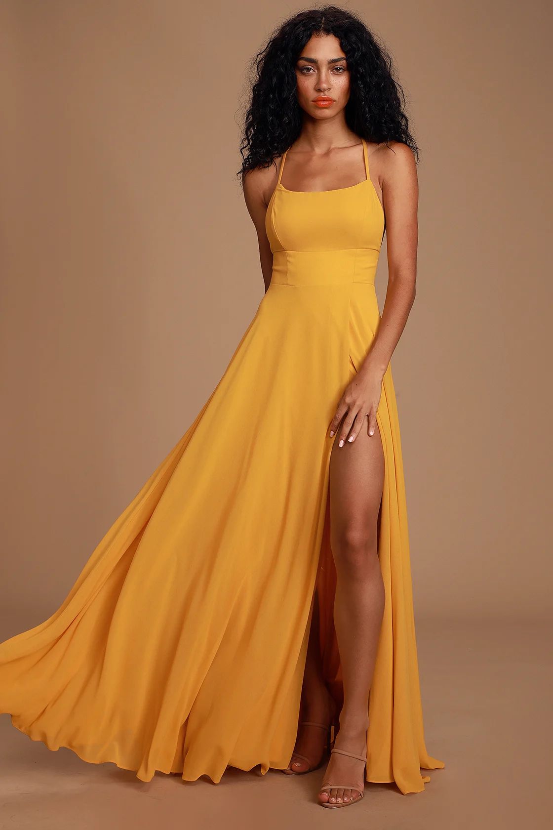 Dreamy Romance Mustard Yellow Backless Maxi Dress | Lulus