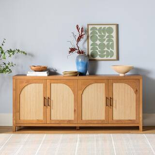 Walker Edison Furniture Company Modern English Oak MDF 70 in. Reeded Sideboard with Arched Doors ... | The Home Depot