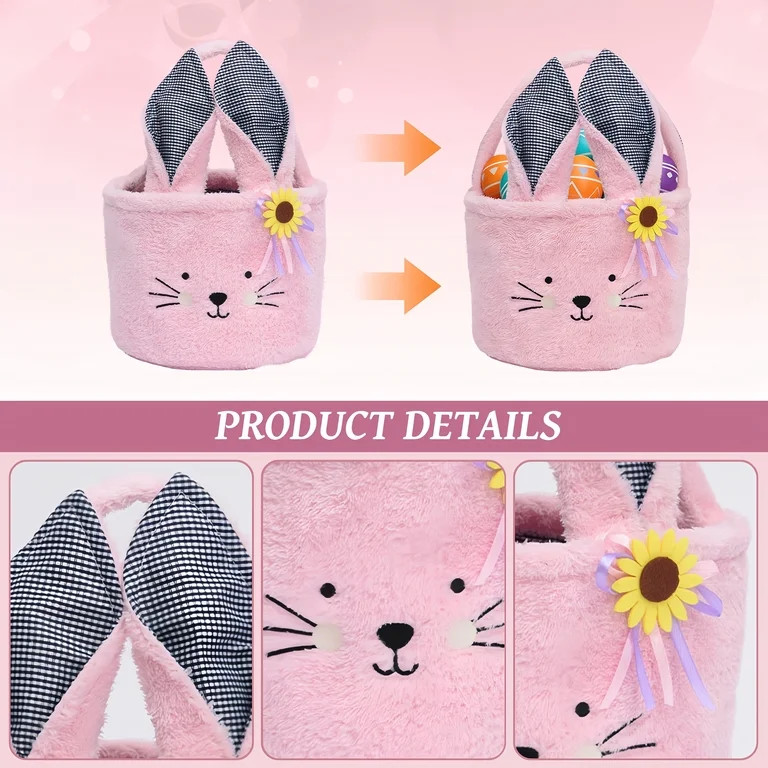 Easter Bunny Basket Plush White Tote Bag, Easter Egg Hand-held Basket Bucket Candy Gift Bag Bunny... | Walmart (US)