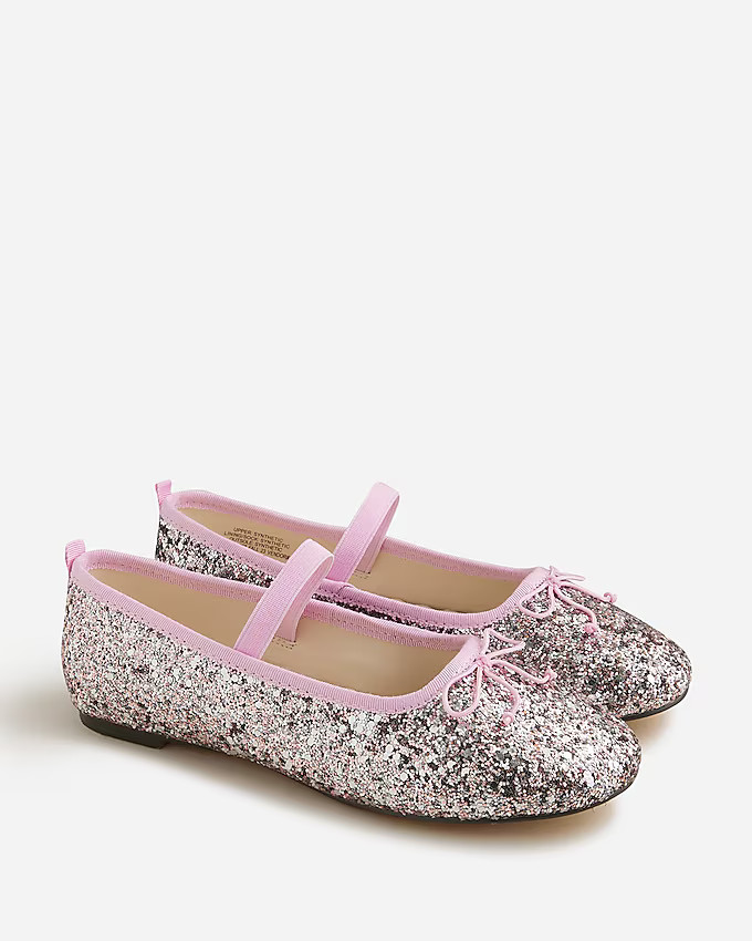 Girls' strappy ballet flats in glitter | J. Crew US