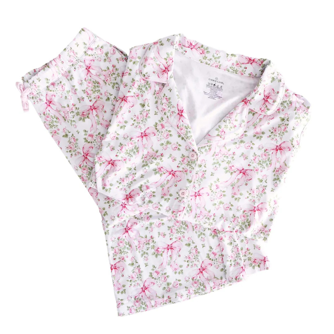 Girl's Two Piece Flare Lounge Set | Bows in Bloom | Caden Lane