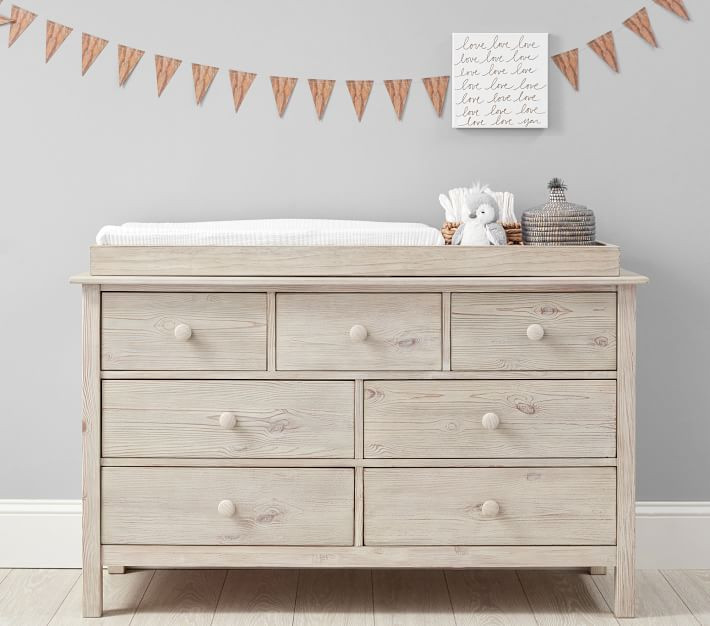 Kendall Extra Wide Nursery Dresser &amp;amp; Topper Set, Weathered White, In-Home Delivery | Pottery Barn Kids