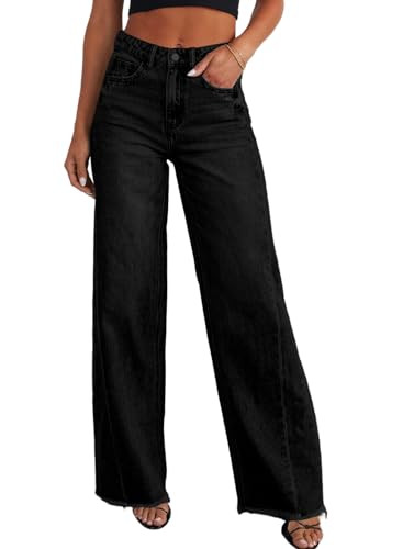 Sidefeel Women's Wide Leg Jeans High Waisted Strechy Raw Hem Denim Pants | Amazon (US)