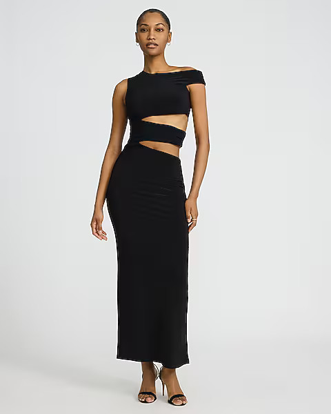 Asymmetrical Off The Shoulder Cutout Maxi Sheath Dress | Express