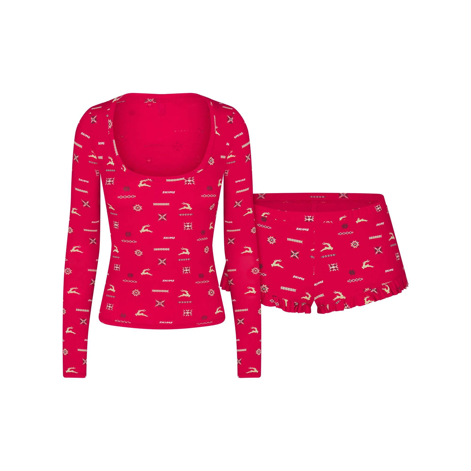 SKIMS SLEEP SCOOP NECK SLEEP SET | CRANBERRY VINTAGE DEER PRINT | SKIMS (US)
