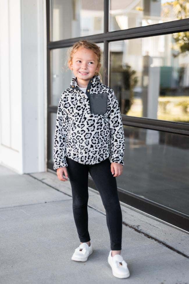 Kids All Snowed In Animal Print Ivory/Grey Pullover FINAL SALE | The Pink Lily Boutique