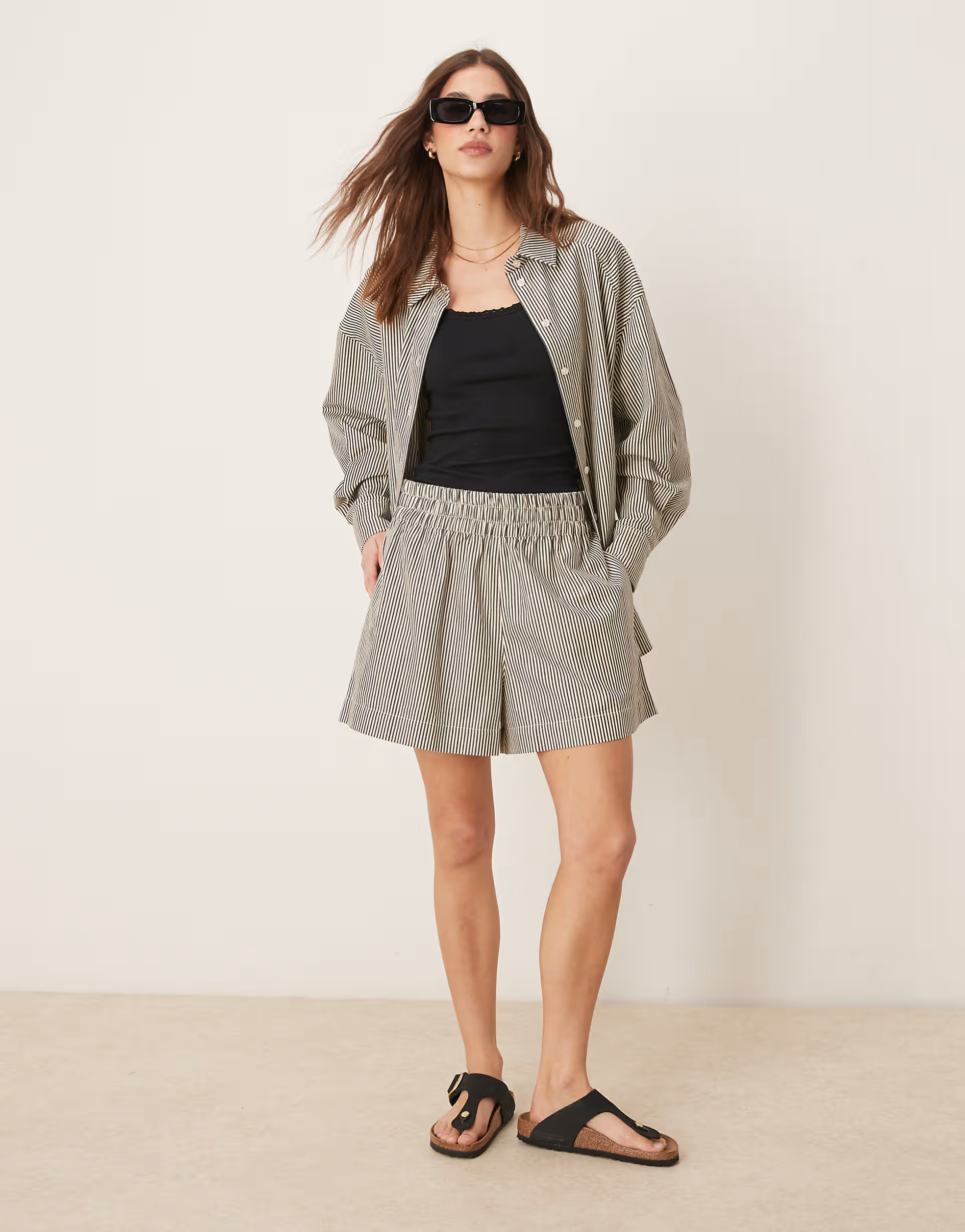 ASOS DESIGN A-line pull on shorts co-ord in mono stripe | ASOS (Global)