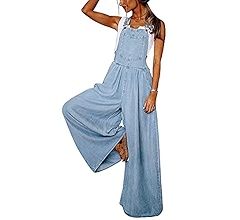 chouyatou Women's Loose Adjustable Strap Wide Leg Denim Bib Overall Jeans Pants | Amazon (US)