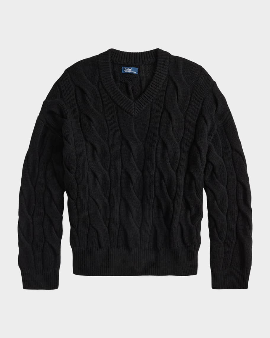 Cable-Knit Wool-Cashmere V-Neck Sweater | Neiman Marcus