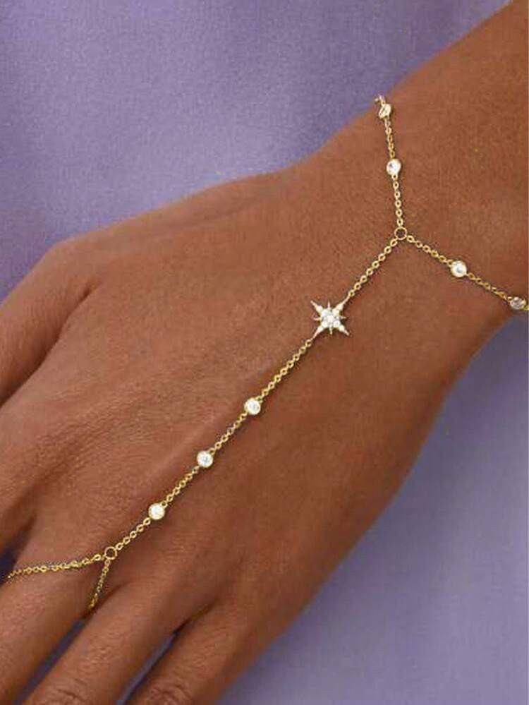 1pc Gold Star Connected Finger Chain Bracelet Women Summer Trendy Rhinestone Jewelry For Women | SHEIN