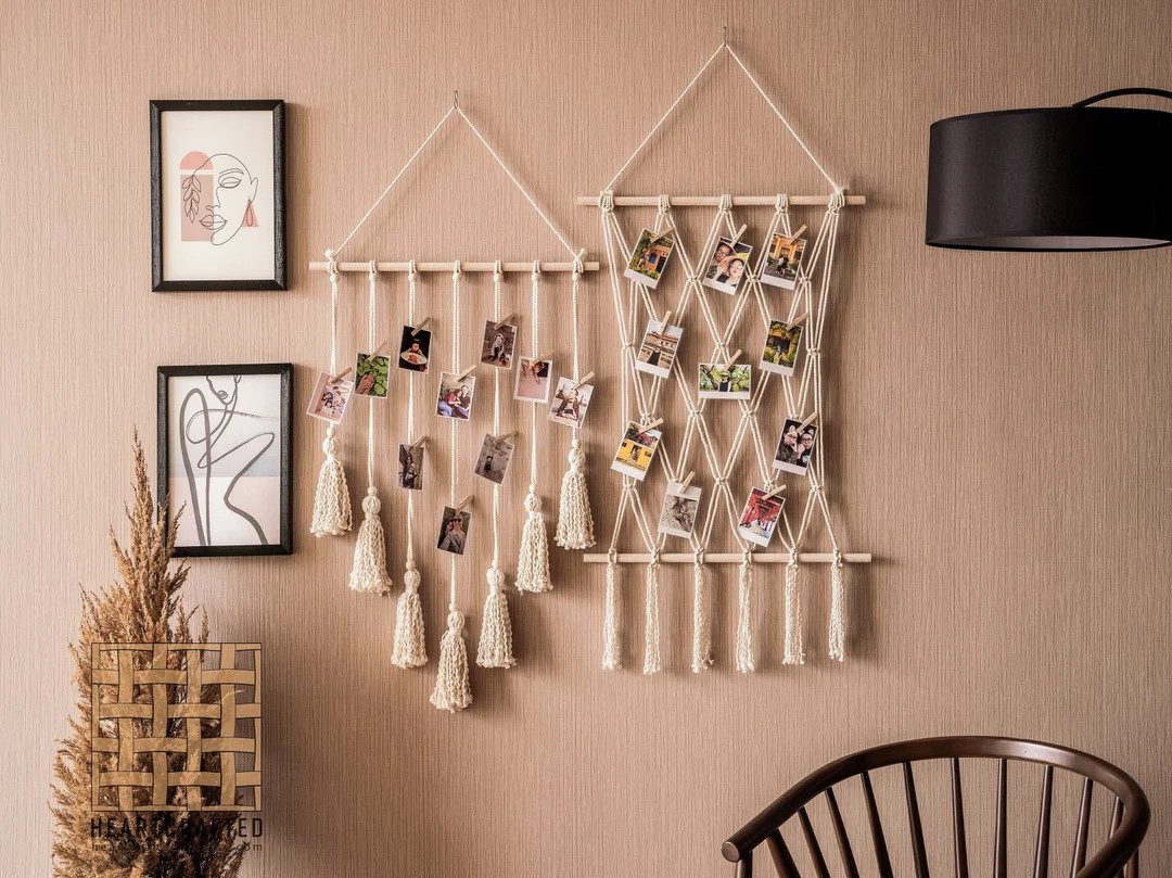 Macrame Photo Hanger, Boho Twine Photo Display, Collage Dorm Wall Decor, Ins Tax Photo Display, I... | Etsy (US)