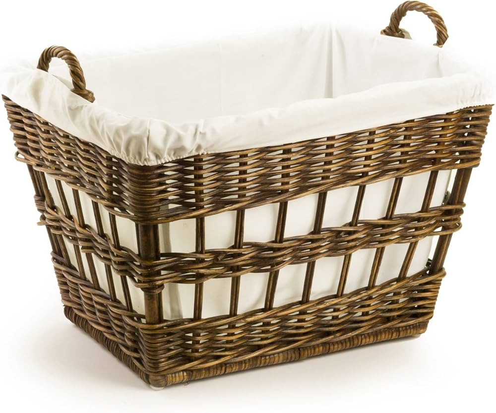 The Basket Lady Wicker French Laundry Basket, 23 in L x 18.5 in W x 18.5 in H, Antique Walnut Bro... | Amazon (US)