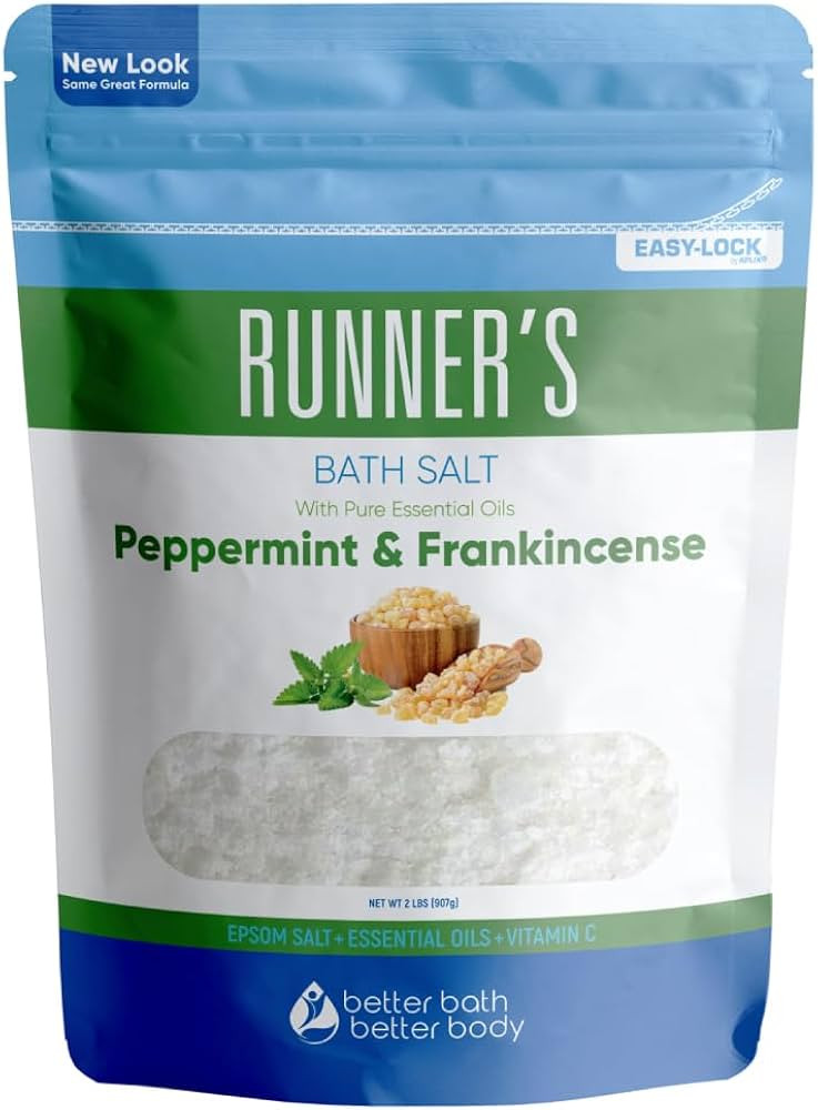 Runner's Bath Salt 32 Ounces Epsom Salt with Natural Peppermint, Frankincense, Lemon, Cypress, Te... | Amazon (US)