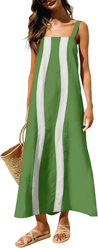 Ailoqing 2026 Women Boho Floral Dress Summer Casual Color Block Maxi Beach Vocation Overall Dress... | Amazon (US)